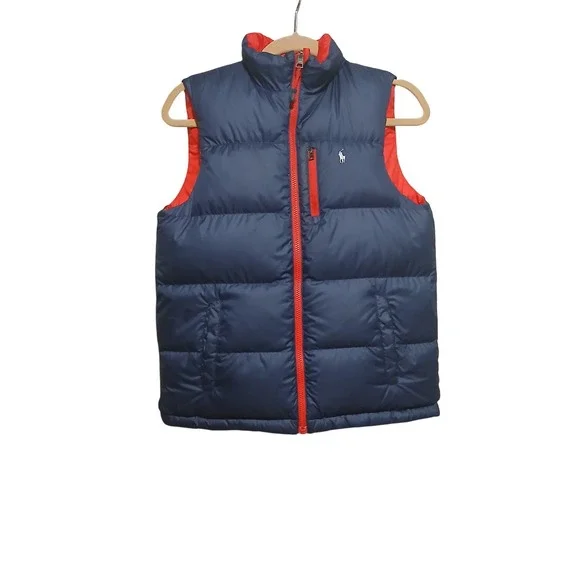 Kids Polo Ralph Lauren Reversible Puffer Vest Red Navy Logo Size L 14-16 - Picture 2 of 12